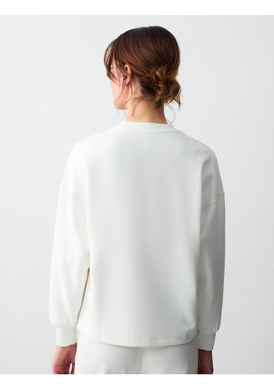 Jimmy Key Beyaz Bisiklet Yaka Uzun Kollu Çiçek Desenli Örme Sweatshirt 5sw232779100