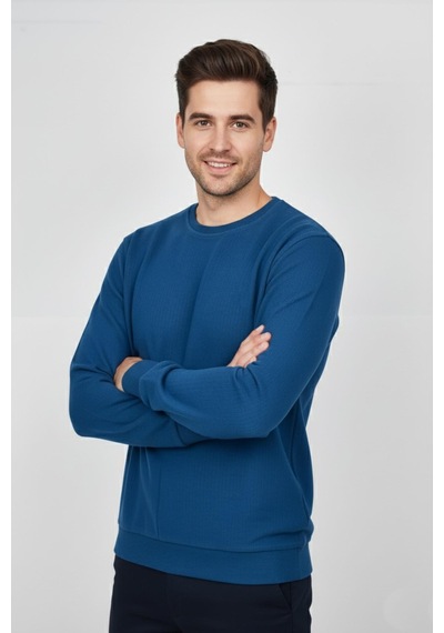 Baglan Erkek Büyük Beden Sıfır Yaka Selanik Sweatshirt Bgl-st04871 Petrol