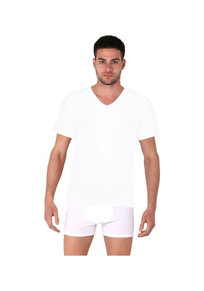 Thermoform Bambu Erkek V Yaka Tişört Kısa Kollu Fanila Atlet Ve Boxer Şort Seti Beyaz Çok Renkli