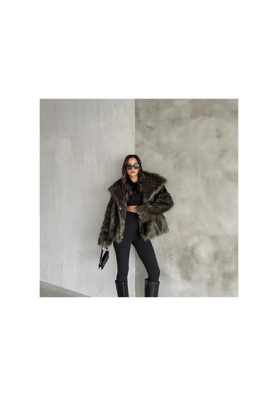 Rabia Çelik Kadın Yeşil Premium Peluş Kışlık Suni Kürk Mont Yeşil Yeşil