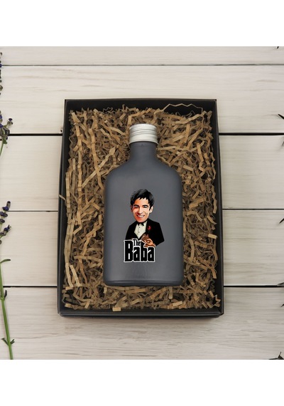 Bk Gift Kişiye Özel The Baba Karikatürlü Antrasit Tasarım Cam Şişe Kolonya 200 ML 1