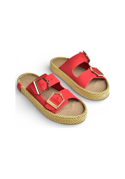 Fox Shoes U596030202 Kırmızı Süet Kadın Terlik Kırmızı