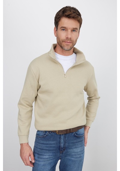 Tudors Unisex Relax Fit Rahat Kesim Pamuklu İçi Polarlı Yarım Fermuarlı Bej Dik Yaka Sweatshirt-35155 Bej Tudors Unisex Relax Fit Rahat Kesim Pamuklu İçi Polarlı Yarım Fermuarlı Bej Dik Yaka Sweatshirt-35155 Bej
