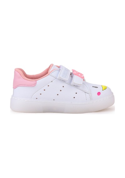 Kiko Kids Bart Cırtlı Işıklı Kız Çocuk Spor Ayakkabı Beyaz