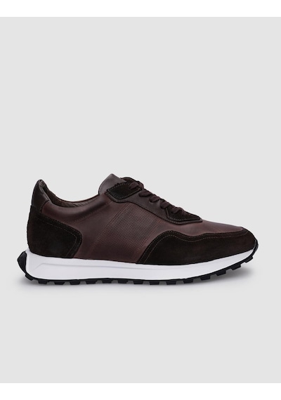 Cabani %100 Hakiki Deri Kahverengi Bağcıklı Erkek Sneaker Kahverengi