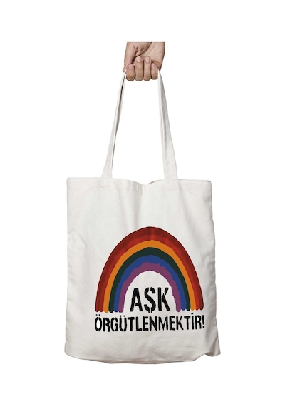 Art Hediye - Aşk Örgütlenmektir İki Taraf Kalıcı Yıkanabilir Okul Plaj Omuz Bez Çanta Çok Renkli