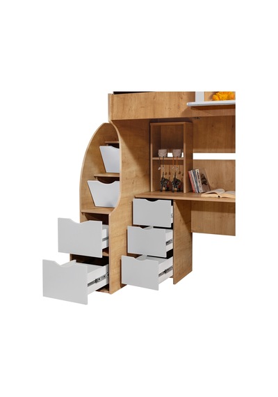 Ranza, Litera Ranza Dolap Çalışma Masası Açık Ceviz-Beyaz + 1 Adet Comfort Yatak 90 x 190 Cm Ranza, Litera Ranza Dolap Çalışma Masası Açık Ceviz-Beyaz + 1 Adet Comfort Yatak 90 x 190 Cm