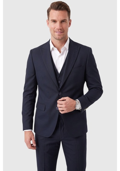 Rizzup Erkek Slim Fit Dar Kesim 3'lü Koyu Lacivert Takım Elbise Yelekli Çift Düğme Çift Yırtmaç Takım 2600509 Rizzup Erkek Slim Fit Dar Kesim 3'lü Koyu Lacivert Takım Elbise Yelekli Çift Düğme Çift Yırtmaç Takım 2600509