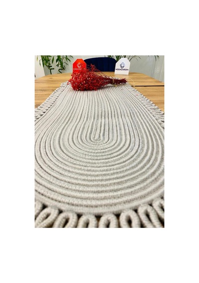 Jüt, Hasır, Dekoratif Masa Örtüsü, Runner 35x100 Cm, Amerikan Servis, Sehpa Örtüsü, Bohem Tarzı Gri Gri