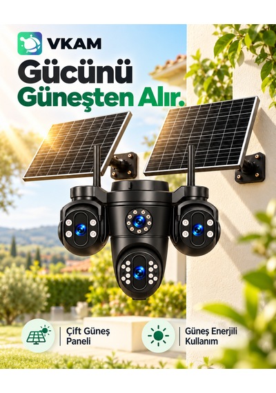 Vkam Reina 4 Kameralı 4g Çift Solar Panel Aov Gece Görüş Sesli Konuşma 1 Yıl İnternet