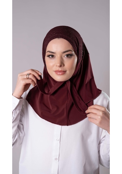 Hürrem Bone Bordo Pratik Hazır Geçmeli Tesettür Eşarp Sandy Kumaş Arkadan Çıtçıtlı 2206 16