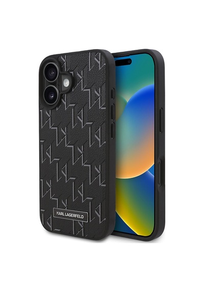 Apple Uyumlu iPhone  16 Plus Kılıf Karl Lagerfeld Lisanslı Magsafe Özellikli Kl Yazılı Hot Stamp Siyah