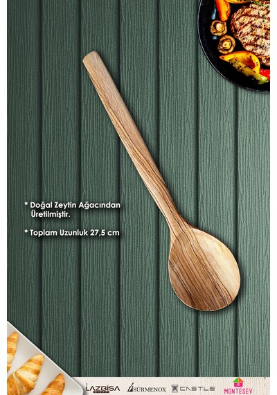 Doğal Diş Budak Ağacı Standlı Ahşap Zeytin Ağacı Kaşık Seti Yemek Kaşık Seti Ahşap Kaşıklık 5 Parça Kahverengi