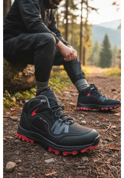 Enoch Erkek Siyah Kırmızı Waterproof Outdoor Trekking Ve Dağ Yürüyüş Botu Siyah - Kırmızı