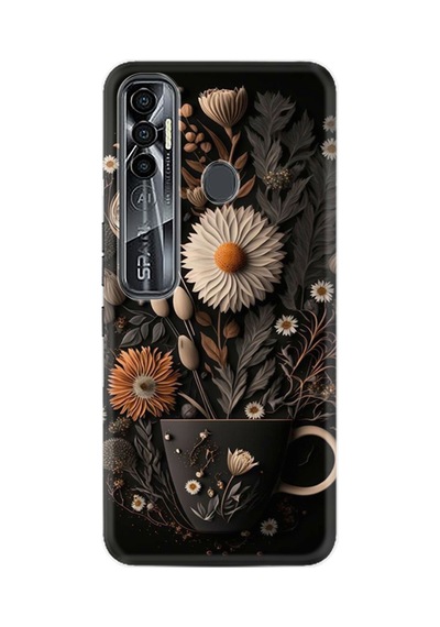 Tecno Spark 7 Pro Kılıf Boutique Baskılı Resimli Kahve Çiçek Pcode -095
