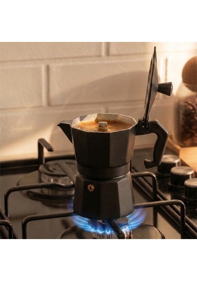 Porsima Mnb05742 Ocaküstü Moka Pot 3 Fincanlık Alüminyum Kahve Espresso Cezvesi Siyah 150ml