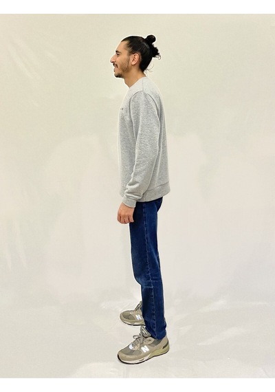 Erkek Bisiklet Yaka Rahat Kalıp 3 İplik Kalın Ar Nakışlı Sweatshirt Spr24sw33 Gri Melanj