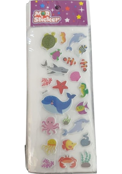 Mor Sticker Silikon Kabartma Deniz Canlıları 20'li Paket Çok Renkli