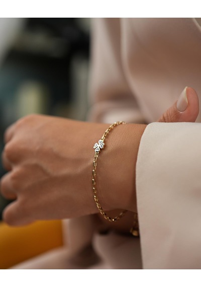 Debora Jewelry 14 Ayar Altın Lacivert Mineli Yonca Bileklik