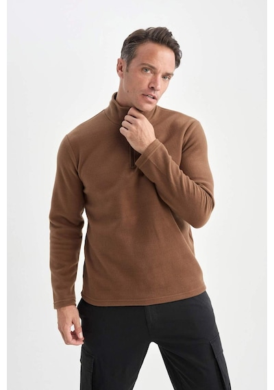 DeFacto Kahverengi Tüylenme Yapmayan Soğuk Geçirmez Regular Fit Dik Yaka Fermuarlı Polar Sweatshirt Y3996AZNSBN267