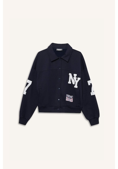Defacto Coool Polo Yaka Baskılı Çıtçıtlı Bomber Ceket F9241ax25wnnv241 Lacivert
