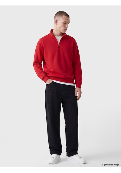 LC Waikiki Lc Waıkıkı Kırmızı Yarım Fermuarlı Dik Yaka Erkek Sweatshirt