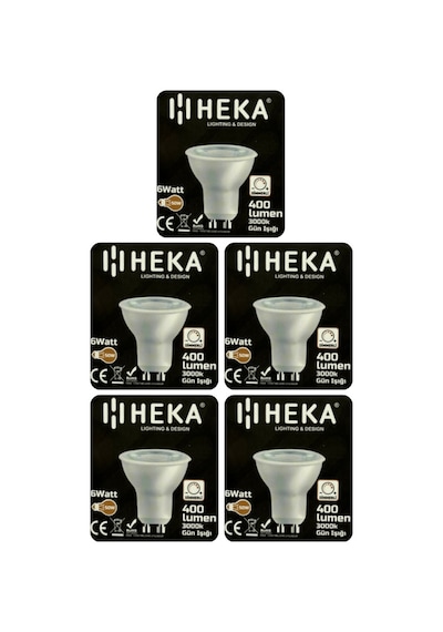 5 Adet Heka 6w 50w 3000k Sarı Işık Gu10 Duylu Dim Edilebilir Led Spot Ampul Heka
