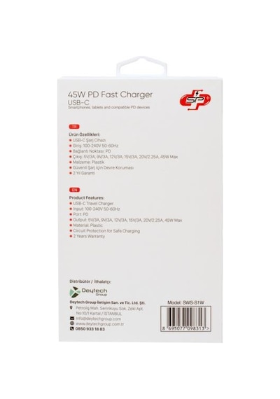 Swiss SWS-S1W Power 45 W Type-C Pd Hızlı Şarj Adaptörü Beyaz