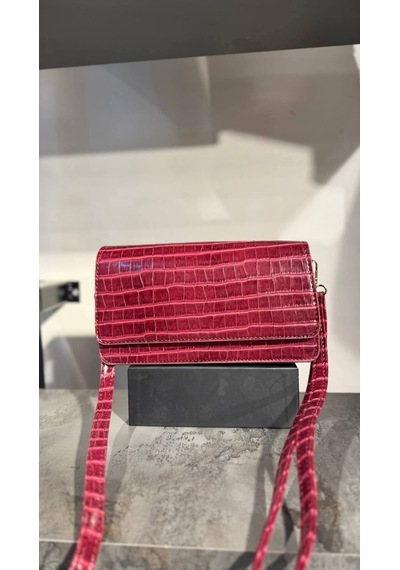 Lovelystore Kroko Desenli 3 Gözlü Günlük Kadın Mini El & Omuz Çantası 24x12 Bordo