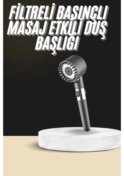 Mey İthalat Duş Başlığı Profesyonel Masaj Başlıklı 3 Modlu Yeni Nesil Masaj Uçlu Su Tasarruflu Siyah