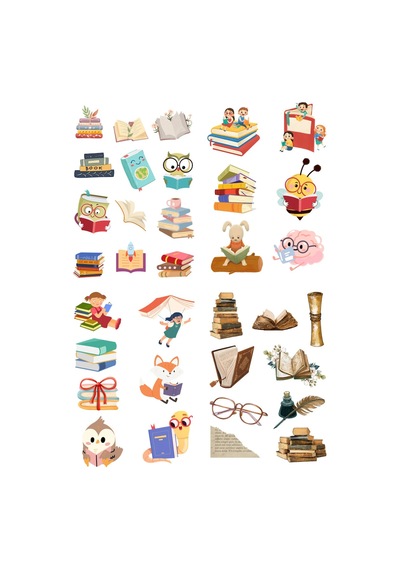 Kitap Okuma Temalı 4'lü Sticker Set Bullet Journal Name, Ketebe, Reading Time, Nesren, Books Standart