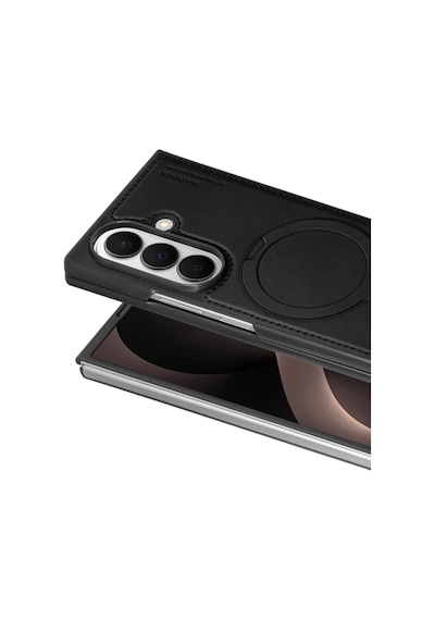 Samsung Galaxy Uyumlu Z Fold 8 Ultra Kılıf Ring M-safe Şarj Özellikli High Pu Deri Hdd Hbc-386 Skafta Case Siyah