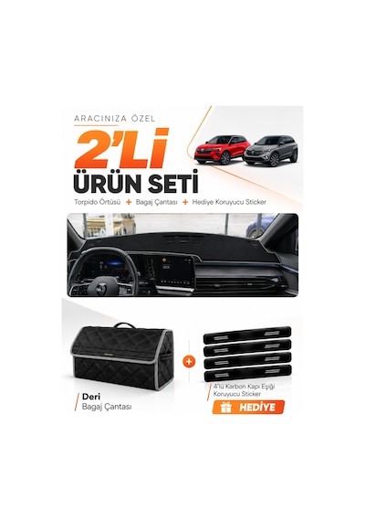 E-biz Renault Austral 2023-2026 Uyumlu Torpido Örtüsü + Deri Bagaj Çantası - Siyah-gri - Re052