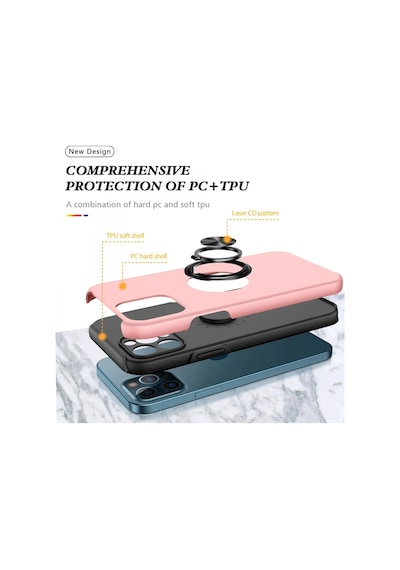 Newface Apple iPhone Uyumlu 12 Pro Kılıf Elit Yüzüklü Kapak Semeglbl - 27 - Pembe