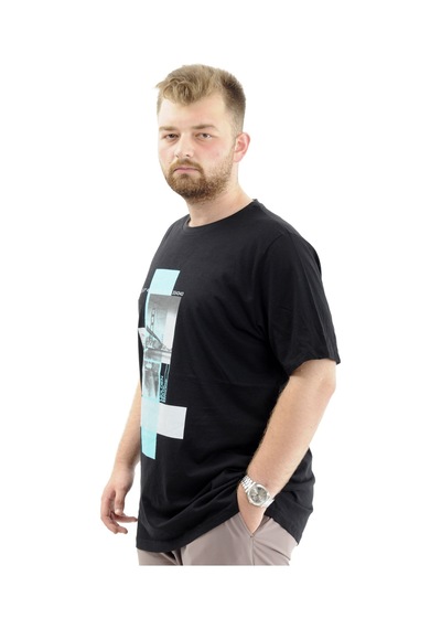 Mode Xl Battal Beden Erkek Pamuklu T-shirt Yumuşak Dokulu Baskılı Francısco U24086 Siyah Siyah