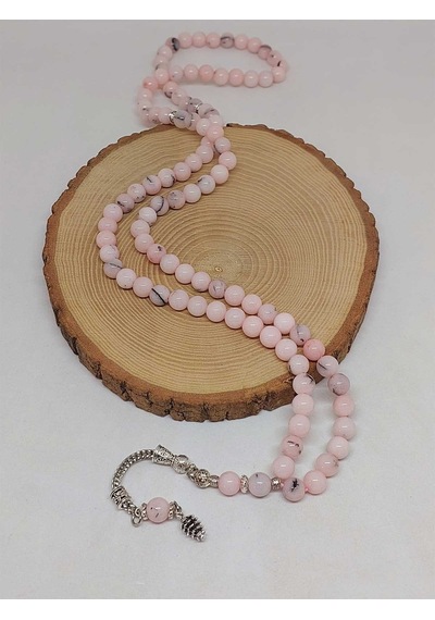 Pembe Siyah Alacalı Opal Taşı 99luk Tesbih 8mm 42110 Çok Renkli