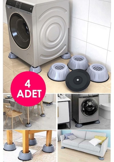 Pratik 4 Adet Beyaz Eşya Altlığı Çamaşır Bulaşık Makinası Buzdolabı Yükseltici Titreşim Önleyici Gri Diğer