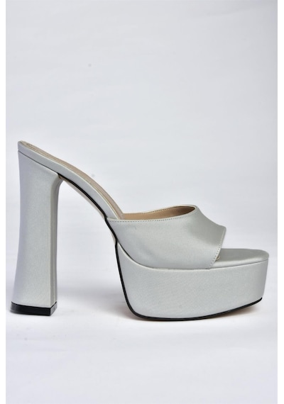 Fox Shoes P404560604 Gümüş Kumaş Platform Topuklu Kadın Terlik