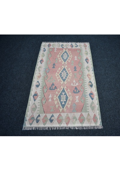Zehra Abla Halı Vintage El Dokuma Nadir Pastel Pınarbaşı Kayseri Yün Kilim 7458 Çok Renkli