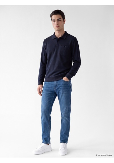 Lcwaıkıkı Classic Lacivert Polo Yaka Erkek Sweatshirt
