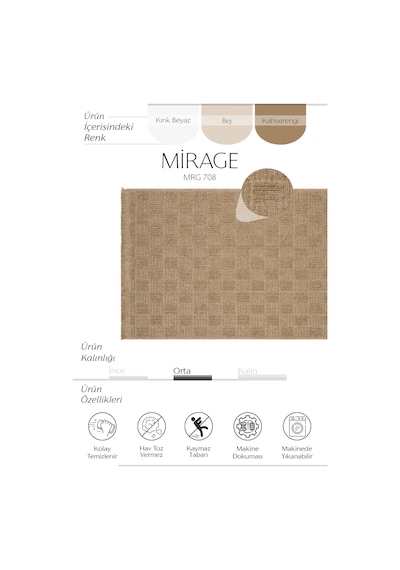 Cool Halı Mirage Kahverengi Dama Desenli Kilim Kaymaz Tabanlı Yıkanabilir Bohem Salon Mutfak Kilimi