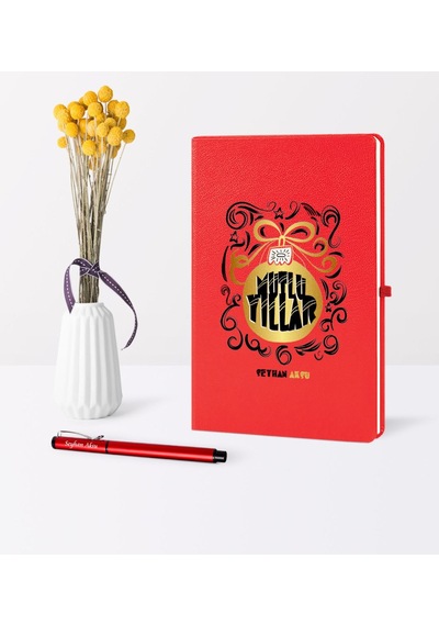 Kişiye Özel Yılbaşı Mutlu Yıllar Temalı Kırmızı Defter Kalem Seti - 9