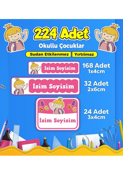 Okul Temalı Okul Kreş Kişiye Özel İsim Etiket Seti - Model 201 Çok Renkli