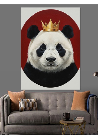 Ahşap Tablo Kral Tacı Takmış Panda