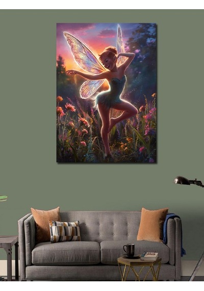 Kanvas Tablo Kanatlı Peri Kızı Ve Çiçek 100cmx140cm