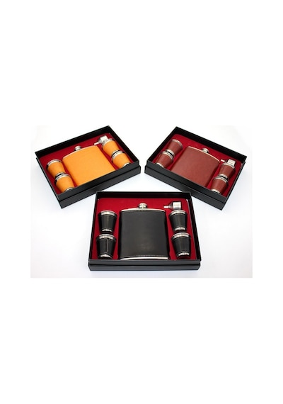 Premium Tarz Set Babaya Hediye Sunum Aracı Derili 4 Shot Bardaklı Matara Seti Çok Renkli