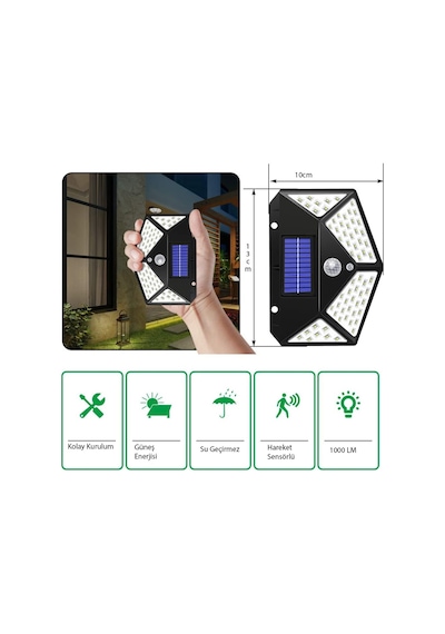 Solar Bahçe Aydınlatma 100 Ledli Fotoselli Güneş Enerjili Lamba (547253809) Diğer