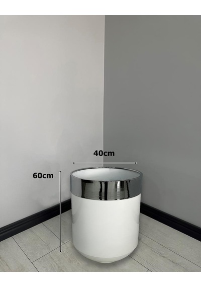 Dekoratif Krom Darbuka Parlak Beyaz Saksı 60cm