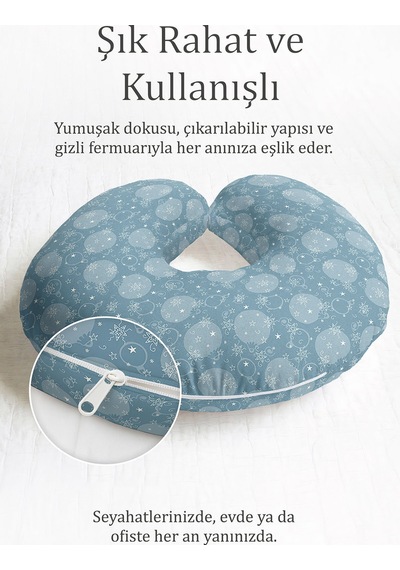 Kış Temalı Yıldız Desenli Ergonomik Boyun Yastığı - Pastel Mavi Kar Tanesi Yumuşak Seyahat Yastığı Tozlu Orman Koral