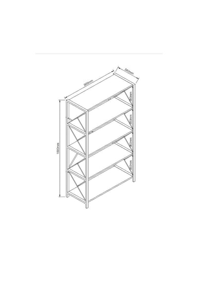 5 Raflı Geniş Kitaplık Dekoratif Metal Ayaklı Ofis Rafı 160x90
